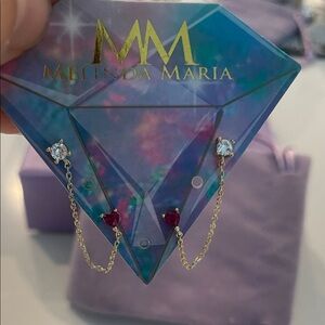 Melinda Maria Gold Chain Earrings with Red Hearts